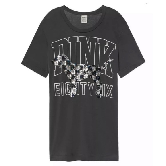 Victoria’s Secret Pink tee pink Bling dog campus  tee pink sequin dog holo gray - Picture 6 of 9